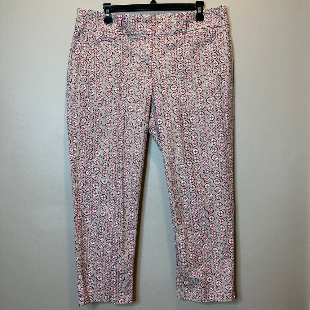 Ann Taylor LOFT Julie Riviera Pants Beige Pink Print Crop Capri Womens Size 12